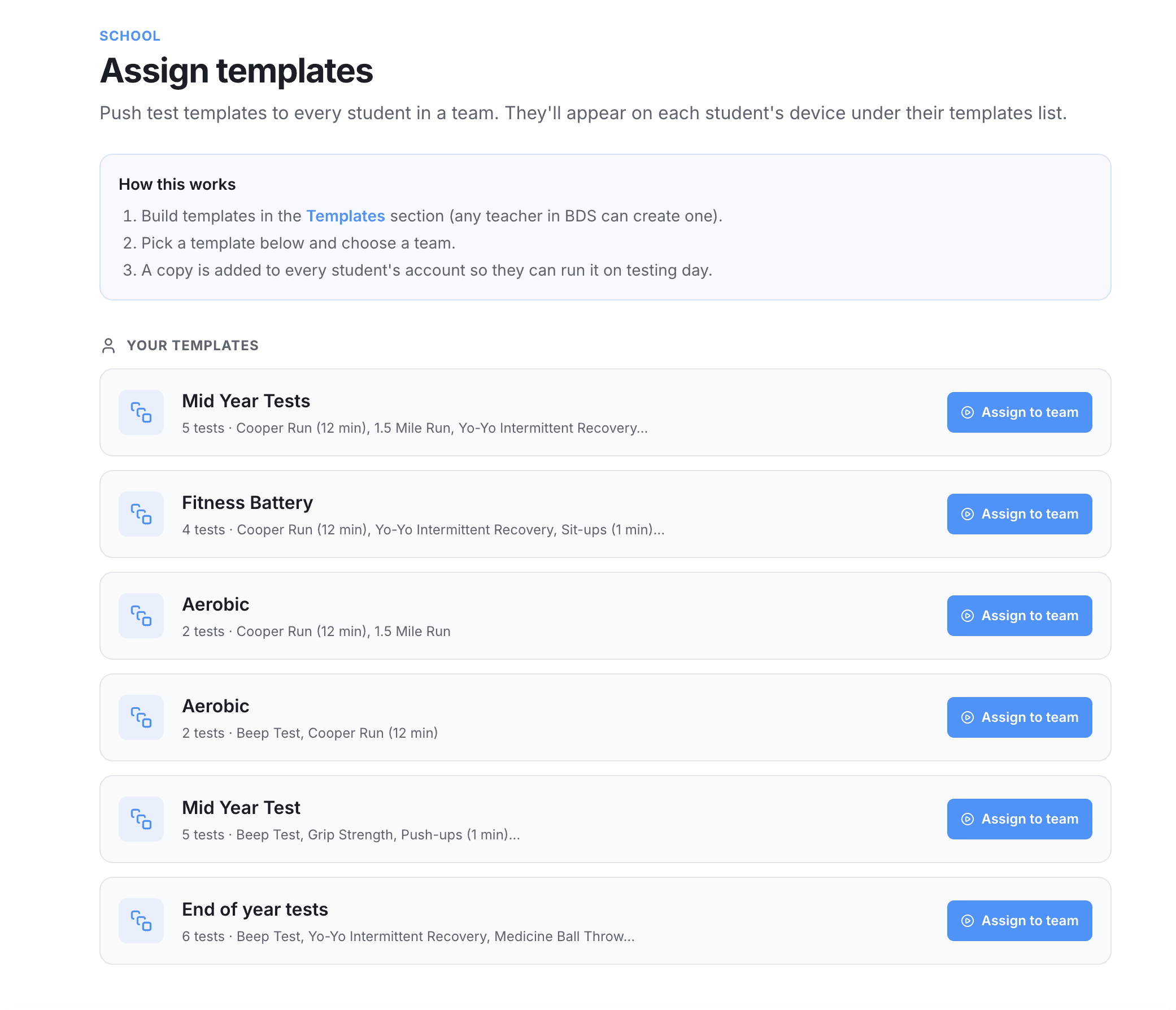 CSV import screen and template assignment interface