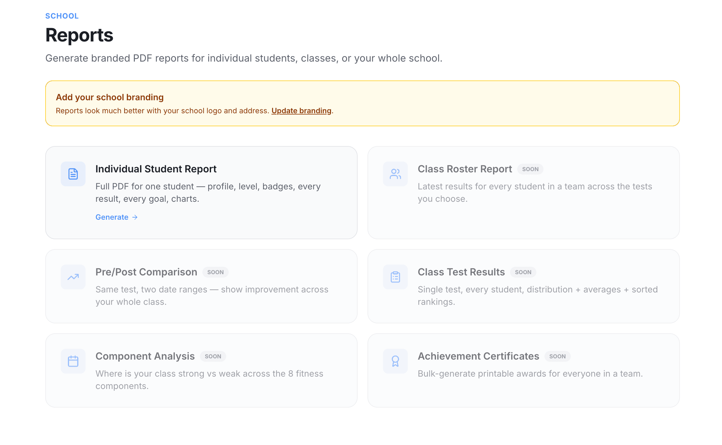 PDF progress report showing student fitness data